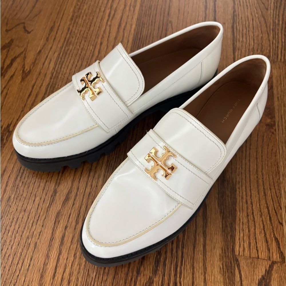 Tory Burch White Loafers with Gold Logo